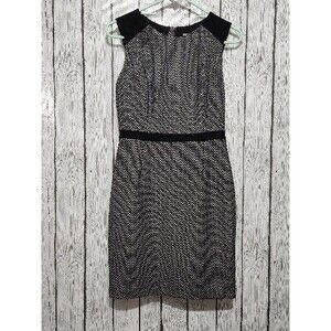 Banana Republic Dress Women's 0 Black White Tweed Straight Sheath Dark Academia